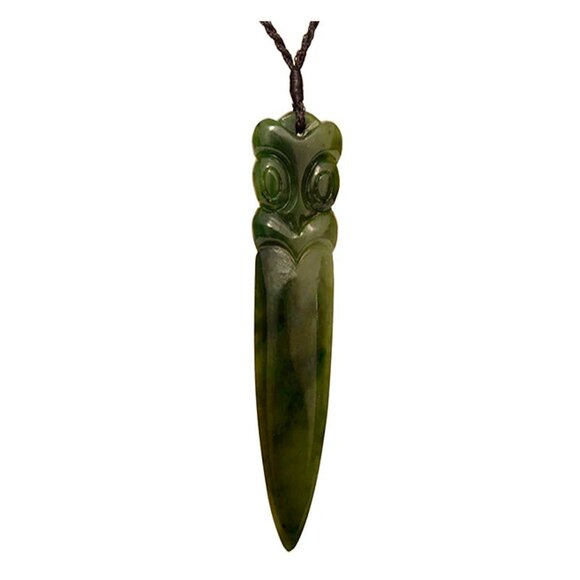 Hand Carved by NZ Craftsman Other - Out of New Zealand Hand Carved  Nephrite Jade Greenstone Taiaha Tip Tiki Pendant